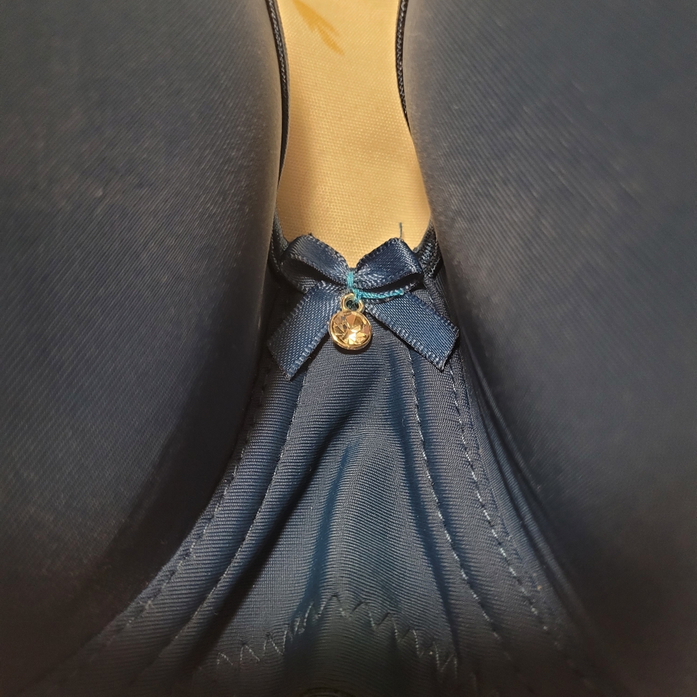 Navy Satin Push-Up Bra with Decorative Bow Charm